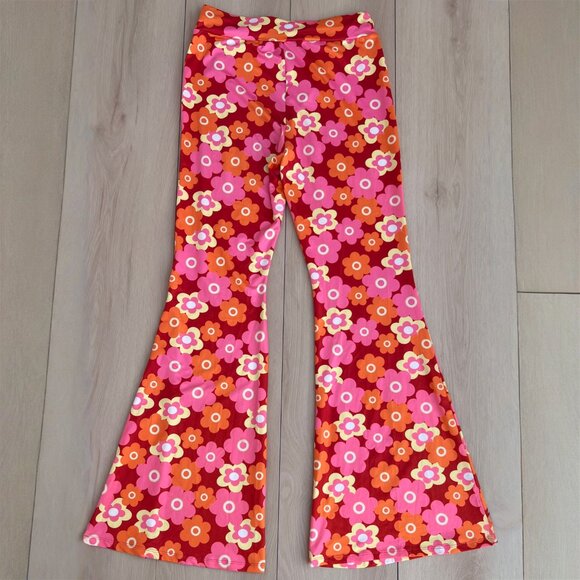 60s Marsha Brady-Inspired Floral Bell Bottom Legging Pants w/ Elastic Waist (L) - Picture 1 of 12